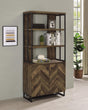 Millbrook 2-Door Bookcase front view showing rustic oak herringbone and gunmetal frame