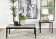 Mozzi rectangular coffee table with faux grey marble top shown from front angle