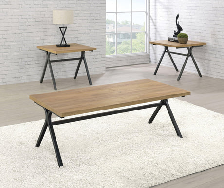 Colmar 3-piece trestle occasional table set, front view showing coffee and end tables