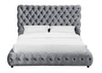 Flory Gray Upholstered Velvet Tufted King Platform Bed angled view