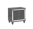 Refino Night Stand gray wood finish three drawers nickel knobs front view
