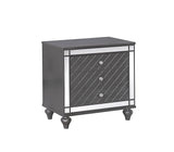 Refino Night Stand gray wood finish three drawers nickel knobs front view