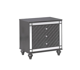 Refino Night Stand gray wood finish three drawers nickel knobs front view