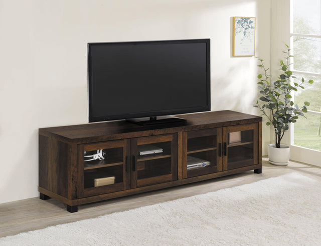 Sachin rectangular TV console with glass doors showing front view