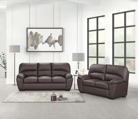 Front view of Tiffany Brown Living Room Set with sofa and loveseat