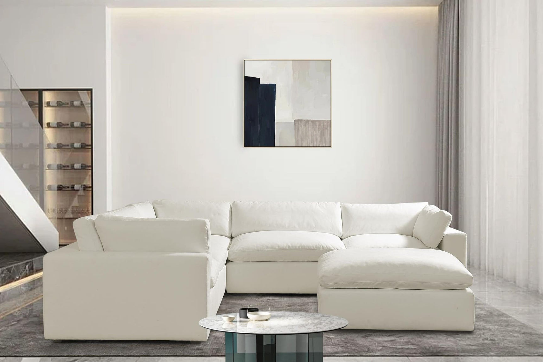Main view of XL Cloud Sand sectional sofa with ottoman