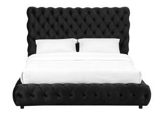 Flory Black Velvet Tufted Upholstered King Platform Bed front angle