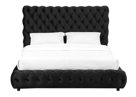Flory Black Velvet Tufted Upholstered King Platform Bed front angle