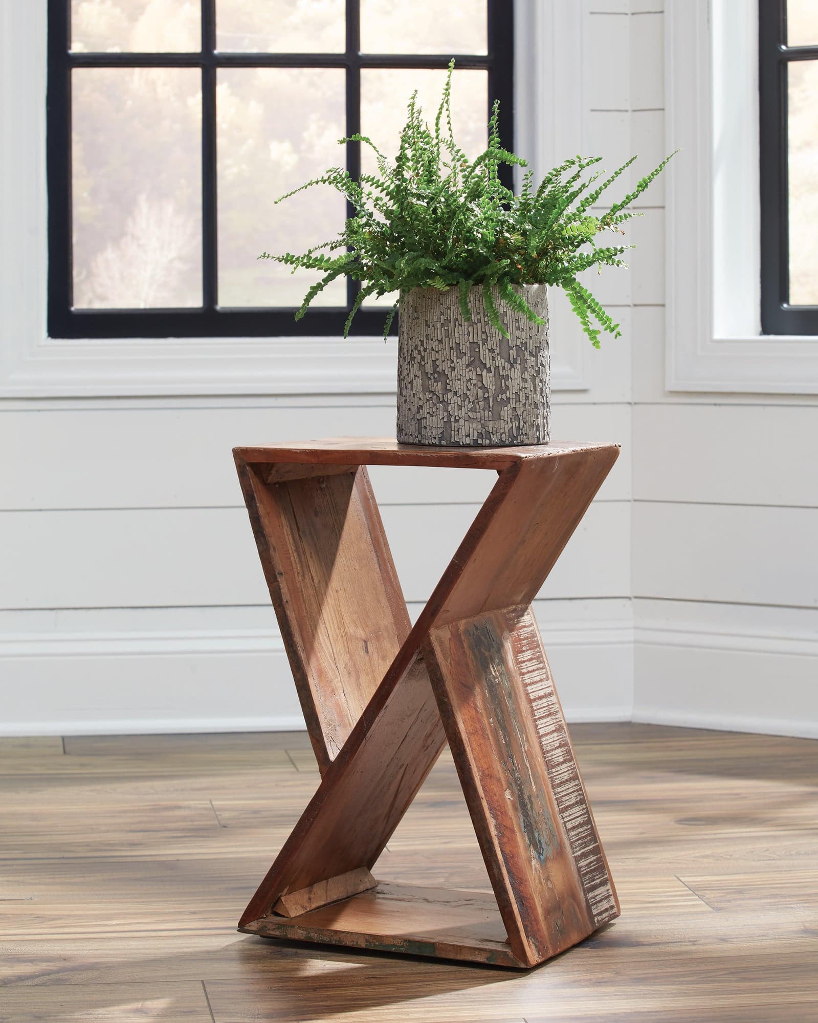 Lily Geometric Accent Table Natural - Front view showing geometric hourglass design