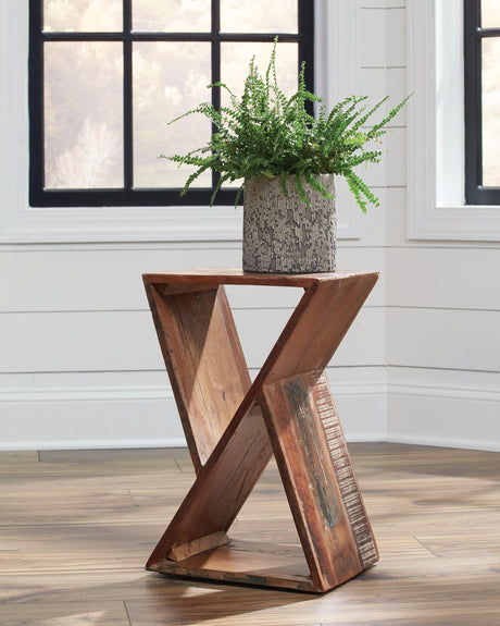 Lily Geometric Accent Table Natural - Front view showing geometric hourglass design