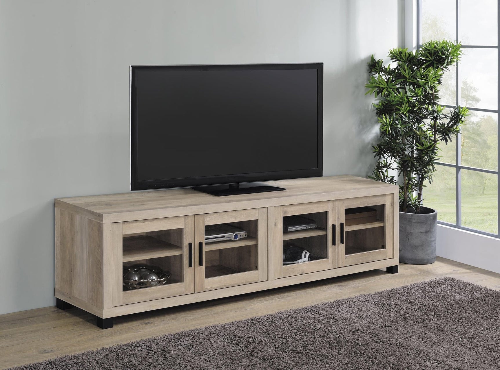 Sachin Grey Driftwood TV Console front angle