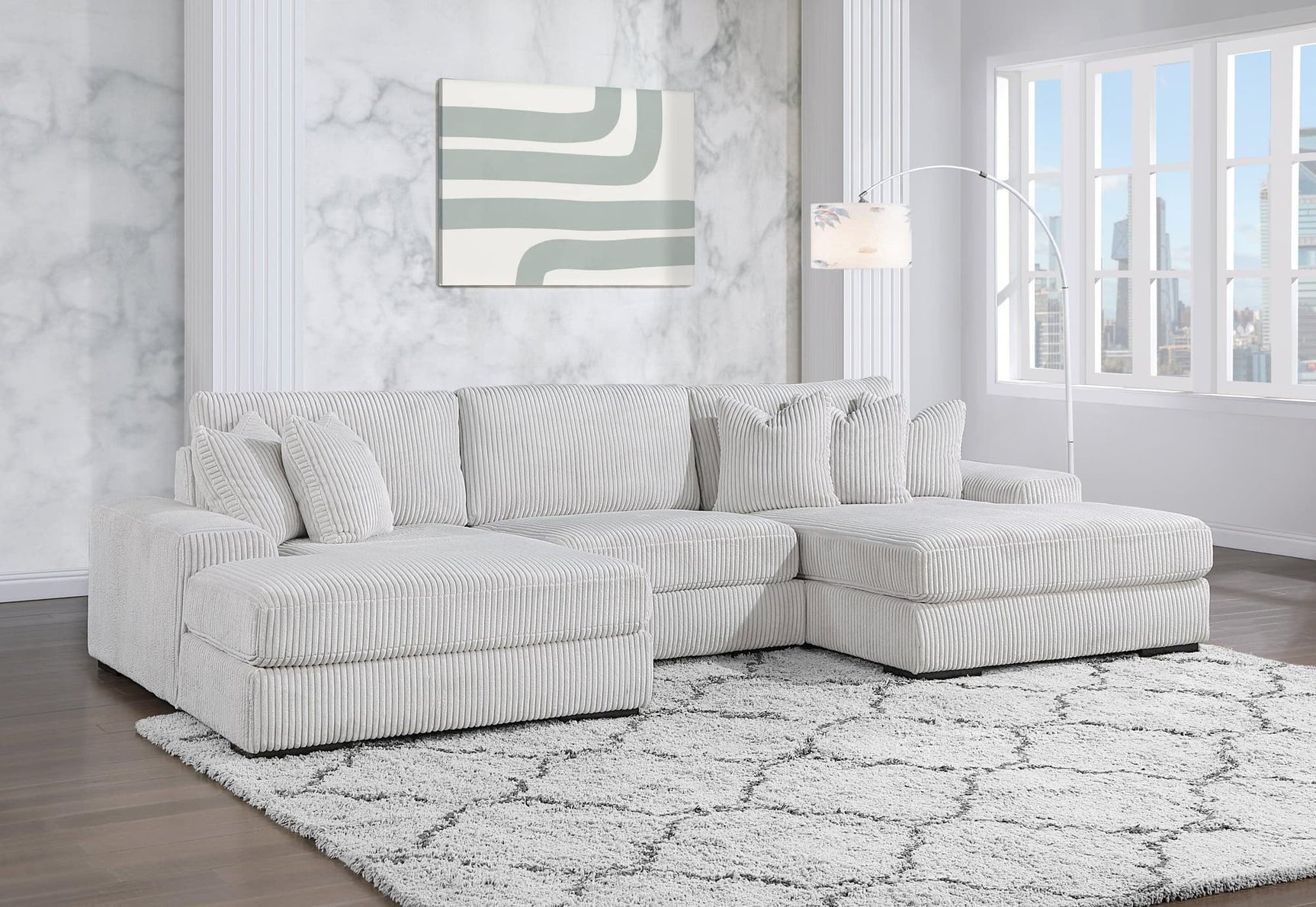 XL Sunday Beige 3-Piece Sectional Sofa in beige, angled side view