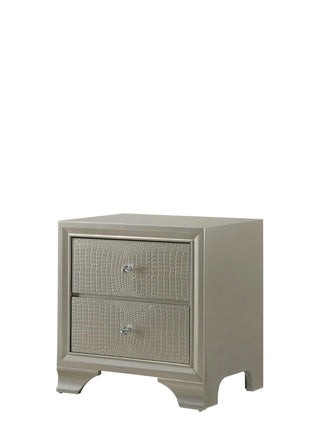 Lyssa Nightstand champagne faux finish, angled front view