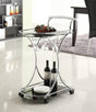 Elfman 2-Shelf Chrome and Black Serving Cart front view showing glass shelves and chrome frame