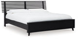 Danziar Black Queen Slat Panel Bed, angled view showing headboard and footboard