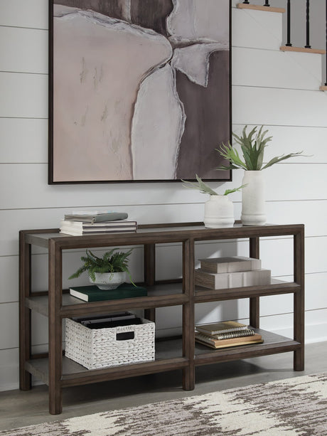 Kallenny Brown and Gray Sofa Table angled side view