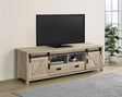 Madra rectangular TV console front view with sliding doors closed