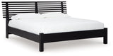 Danziar Black Queen Slat Panel Bed angled view showing headboard and slats