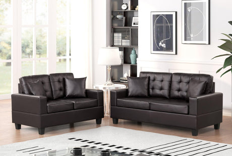 HH9955 espresso sofa and loveseat set front view