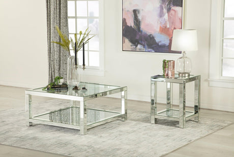 Mozzi Square End Table front view showcasing mirrored glass top