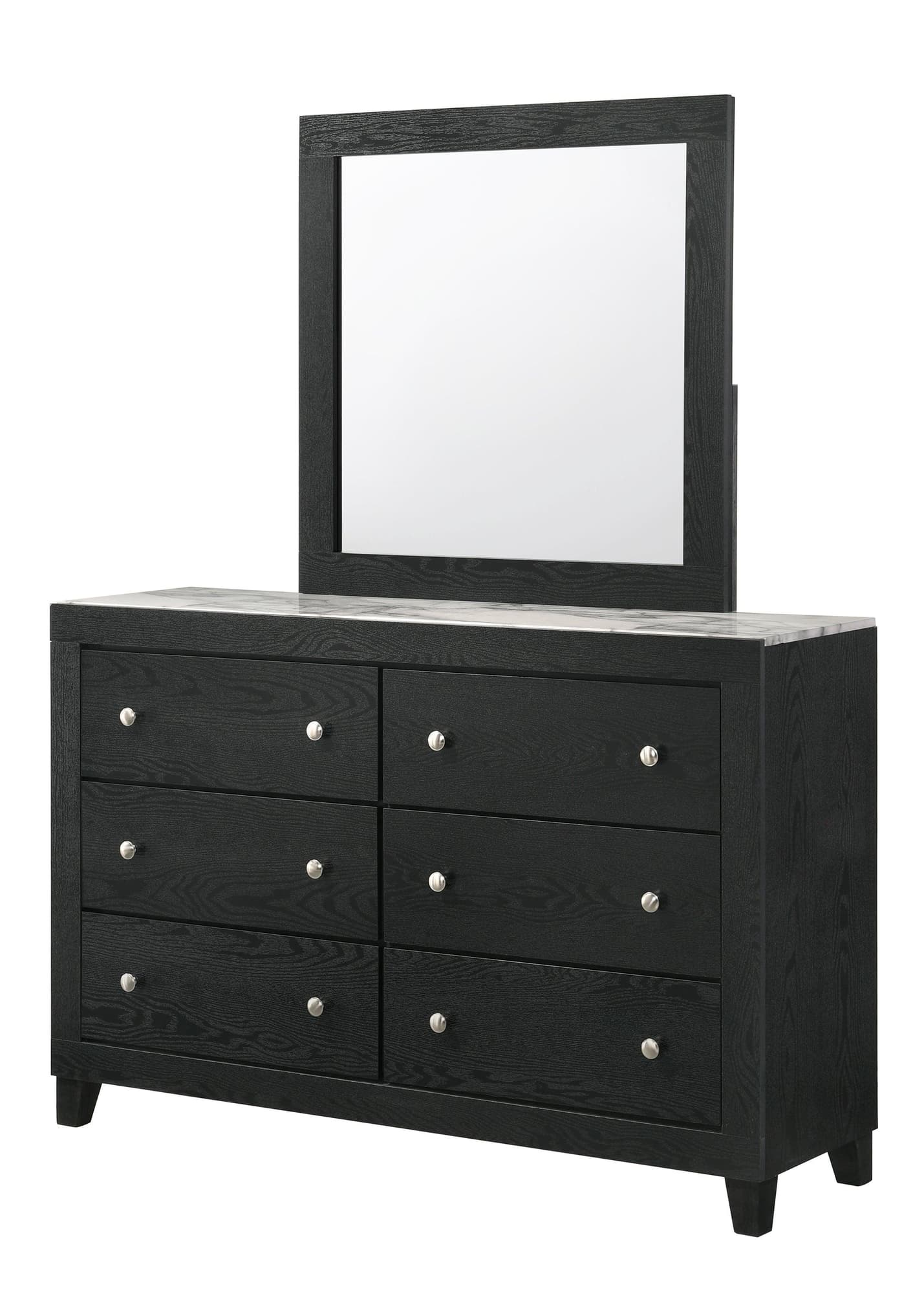 Cadence Black 6-Drawer Dresser with Nickel Knobs front view