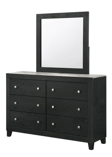 Cadence Black 6-Drawer Dresser with Nickel Knobs front view