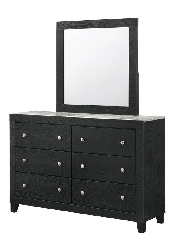 Cadence Black 6-Drawer Dresser with Nickel Knobs front view