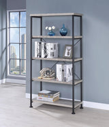 Analiese 4-Shelf Bookcase Grey Driftwood front angle
