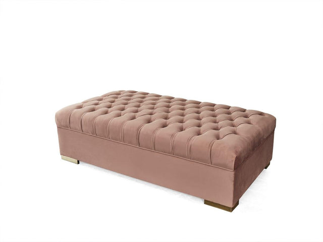 Emma Pink Velvet Rectangle Ottoman front angle view