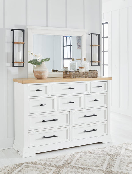 Ashbryn two-tone white and natural dresser with mirror front view