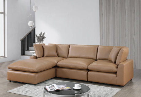 Sky Camel Modular Sectional sofa in camel leather gel microsuede side view