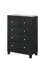 Cadence Chest Black, front angle showing 4 drawers and nickel knobs