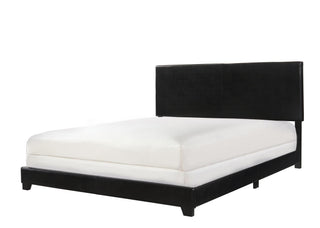 Erin Black PU Faux Leather Queen Upholstered Bed angled view showing headboard