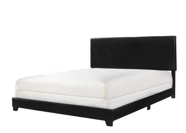 Erin Black PU Faux Leather Queen Upholstered Bed angled view showing headboard