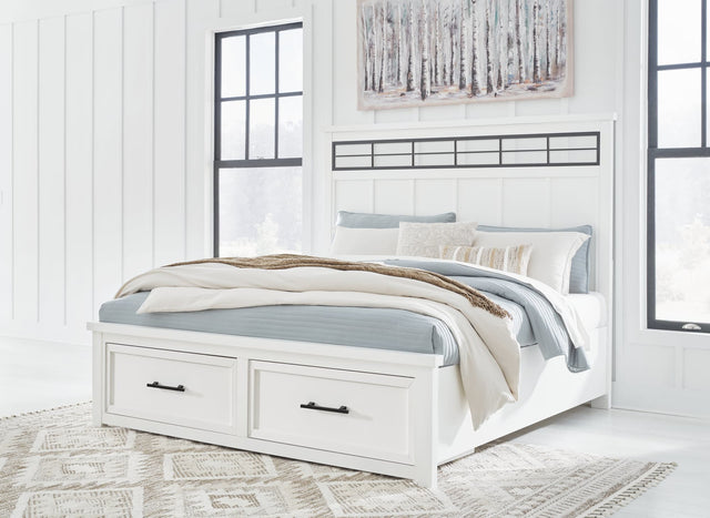 Ashbryn White Natural King Panel Storage Bed, front view