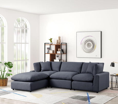 Sky Black Linen Modular Sectional sofa angled front view