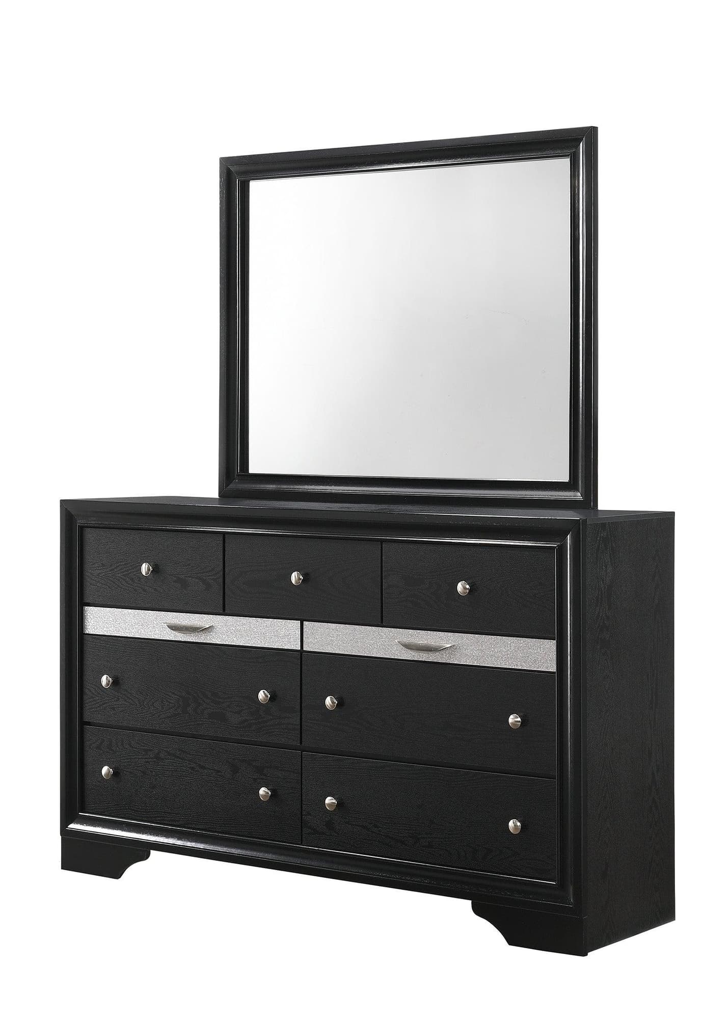 Regata dresser black and silver, front view showing 7 spacious drawers