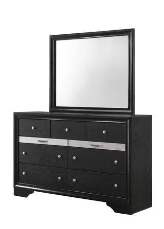 Regata dresser black and silver, front view showing 7 spacious drawers