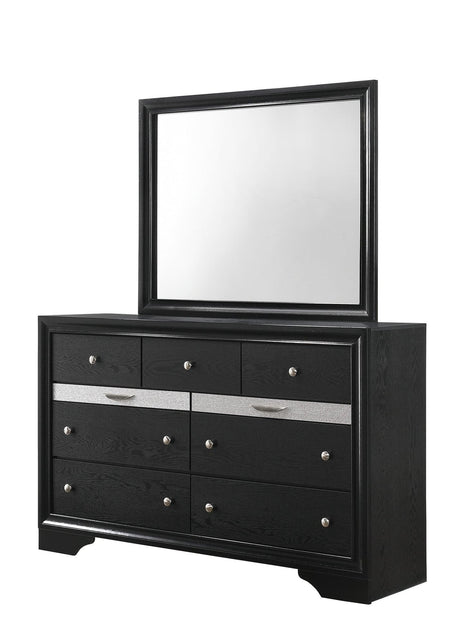 Regata dresser black and silver, front view showing 7 spacious drawers