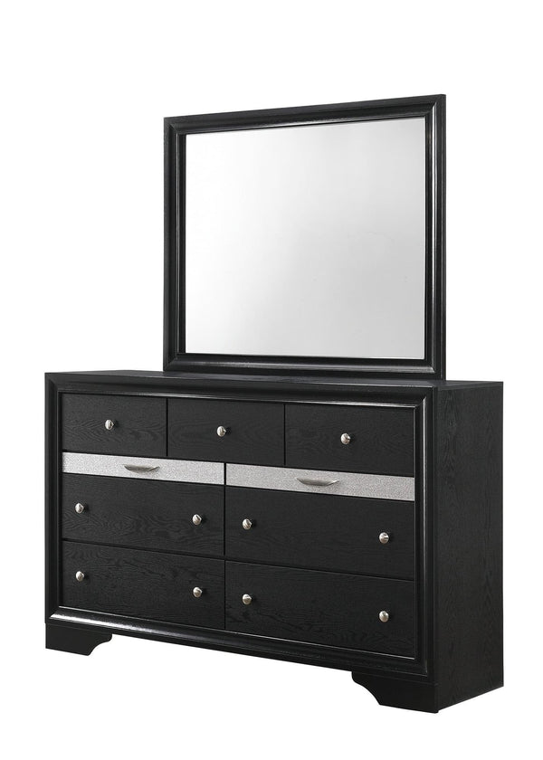 Regata dresser black and silver, front view showing 7 spacious drawers