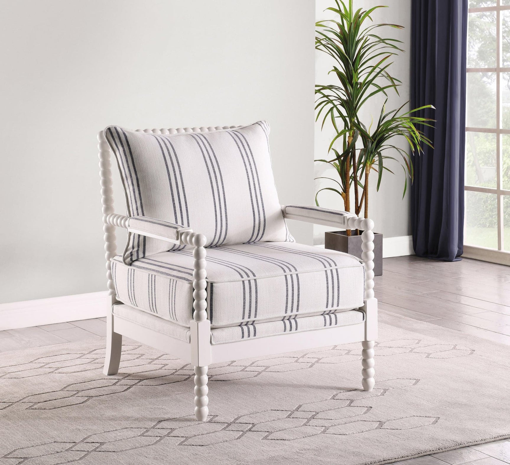 Blanchett Accent Chair white with navy stripes front view