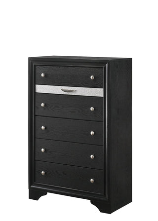Regata Black and Silver 5-Drawer Chest, front view