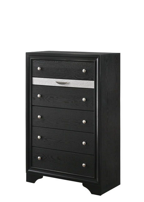 Regata Black and Silver 5-Drawer Chest, front view