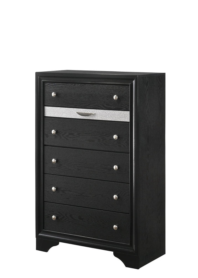 Regata Black and Silver 5-Drawer Chest, front view
