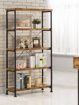 Analiese 4-Shelf Bookcase Antique Nutmeg - front view with shelves