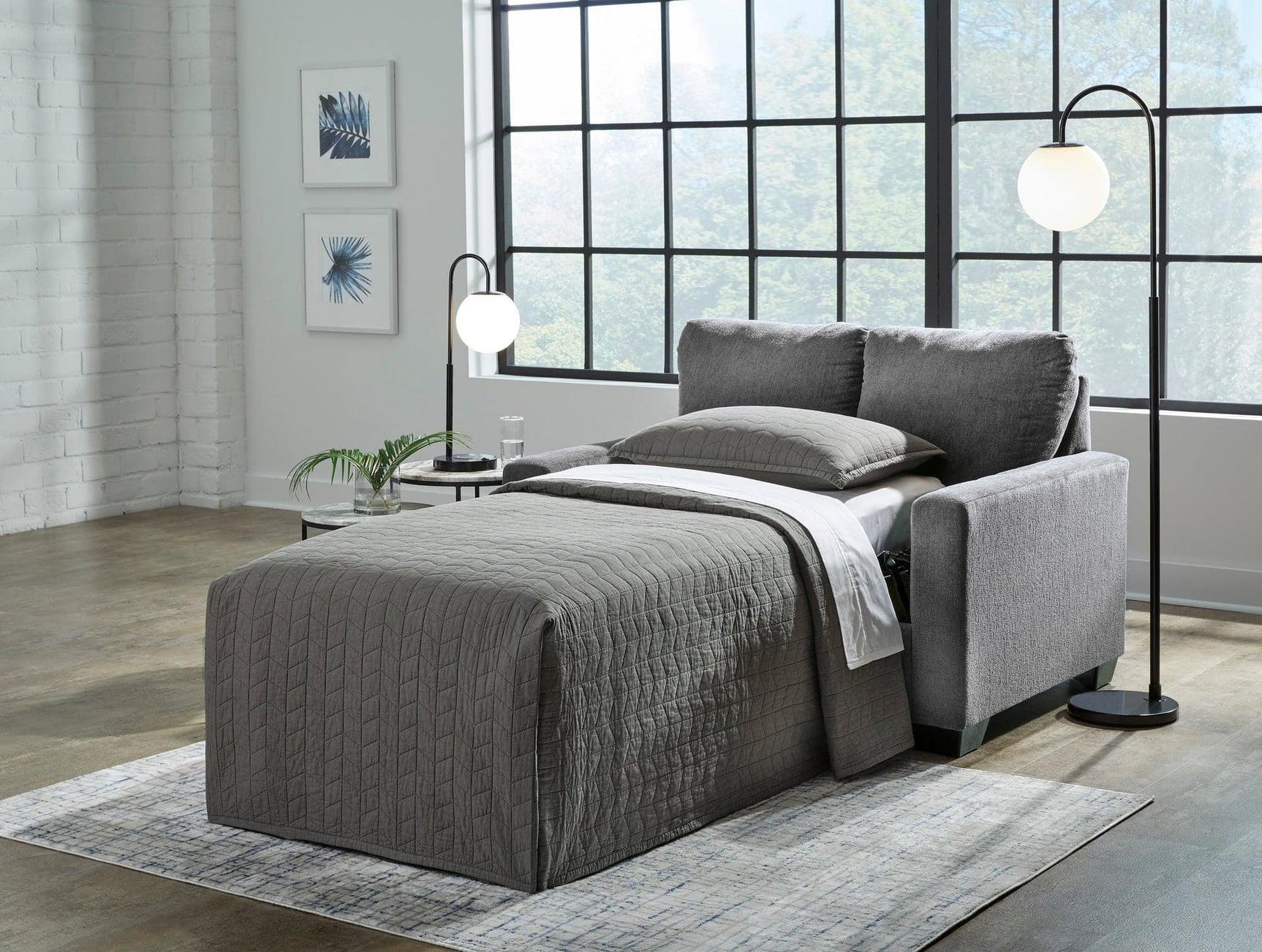 Ashley 5360237 Pewter Twin Sofa Sleeper front angle
