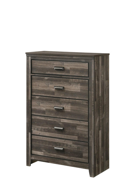 Carter 5-Drawer Brown Wood Chest front angle