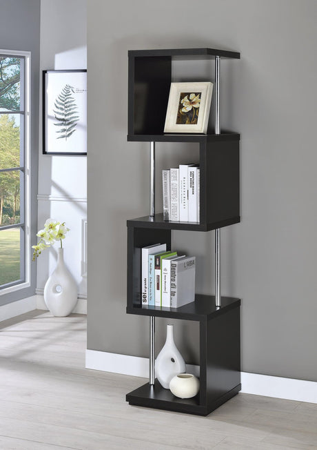 Baxter 4-Shelf Bookcase Black and Chrome front view