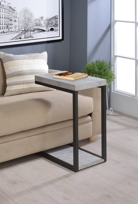 Beck Accent Table cement top and black metal legs angled view