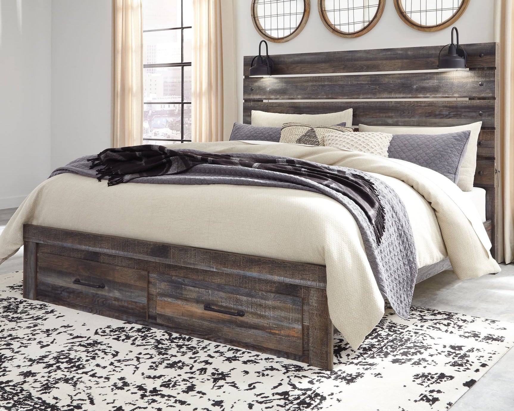 Drystan Multi King Panel Bed with 2 Storage Drawers front view
